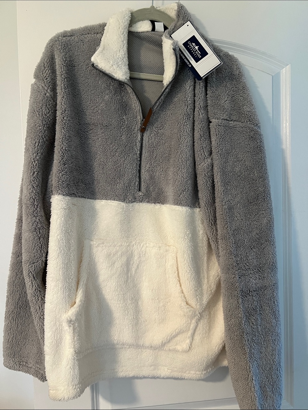 Charles River Apparel 9070 Oxford Quarter Zip Pullover in Gray & Cream